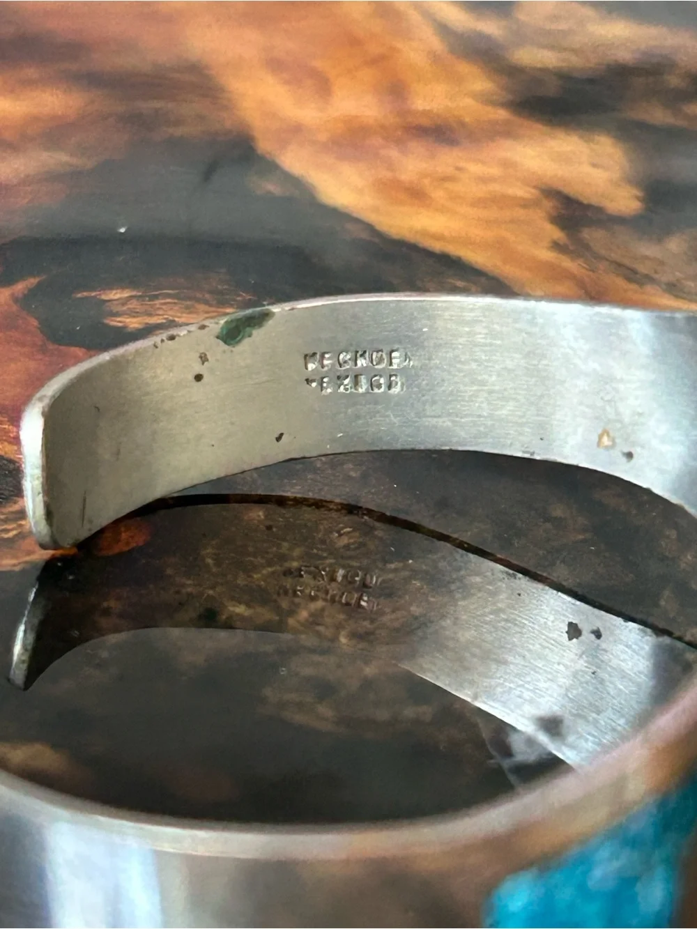 Mexico Turquoise Inlay Silver Cuff Bracelet